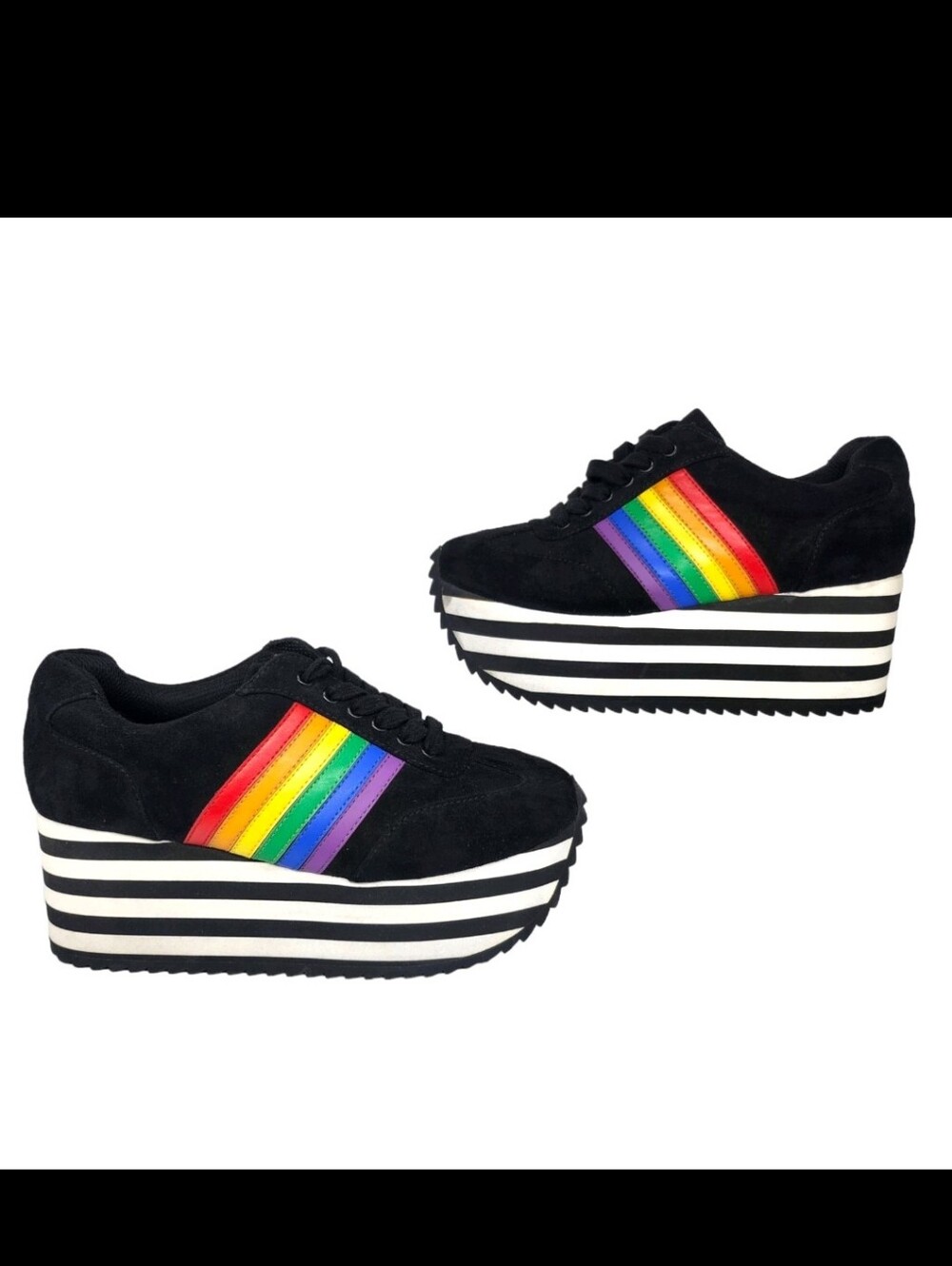 Dolls Kills Charla Tedrick Rainbow Platform Sneakers Lace Up Womens Size 8 Black